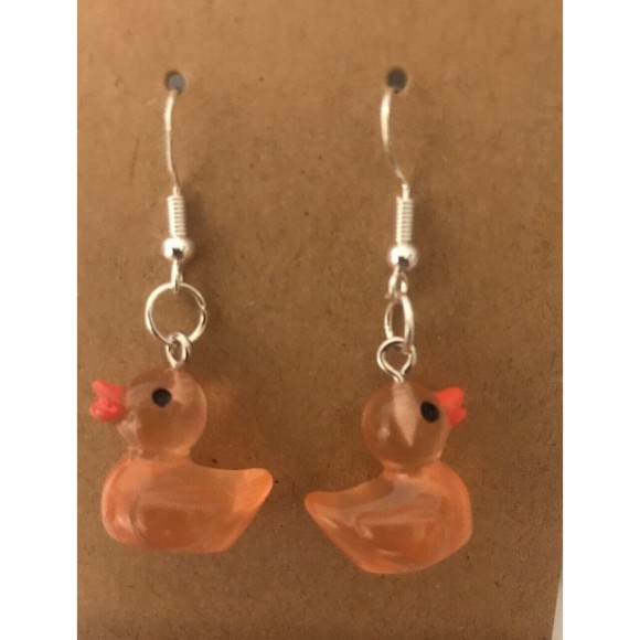 Luminous Glow In Dark Orange Resin Duck Earrings Handmade - Picture 1 of 3